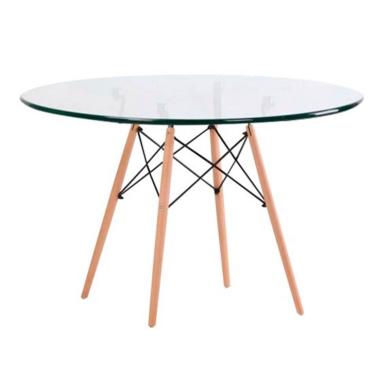 Imagem de Mesa de Cozinha Redonda com Tampo de Vidro Well Incolor e Natural 90 cm