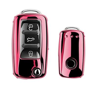 Imagem de YJADHU Capa de chave de carro TPU macio capa completa, apto para VW Volkswagen Polo Golf Passat Beetle Caddy T5 Up Eos Tiguan SkodaA5 SEAT Leon Altea,3