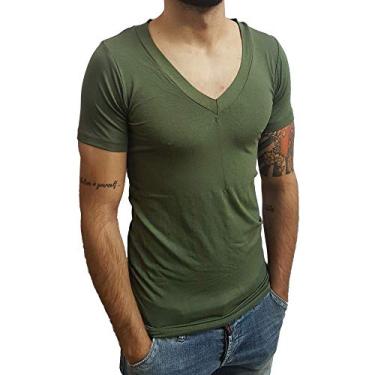 Imagem de Camiseta Gola V Funda Básica Slim Lisa Manga Curta tamanho:g;cor:verde oscuro