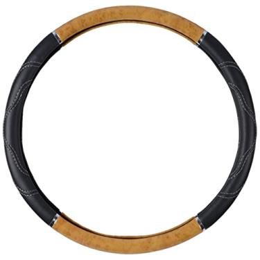 Imagem de BDK Motor Trend Capa de volante ergonômica resistente grande para caminhões grandes ônibus 45,7 cm para volante grande, madeira clara com aderência de couro preto, melhora a aderência antifadiga para