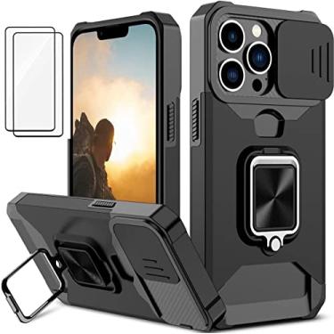 Imagem de Capa para iPhone 13 Pro Max Case com tampa para câmera deslizante e protetor militar de grau militar com suporte magnético para iPhone 13 Pro Max(6.7) (preto)