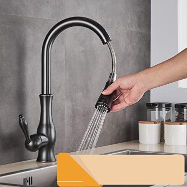 Imagem de Torneira de cozinha de níquel escovado Torneira misturadora de alça única Pulverizador de fluxo Bico de cozinha Torneira de água quente e fria, Bronze preto B, Tamanho único
