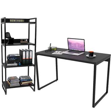 Imagem de Kit Mesa Para Escritório com Estante 4 Prateleiras Industrial Form C01 120 cm Preto Onix - Lyam Decor