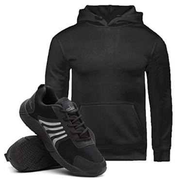 Imagem de Moletom Masculino Canguru + Tenis Running Masculino Academia - Preto/P - Preto/41