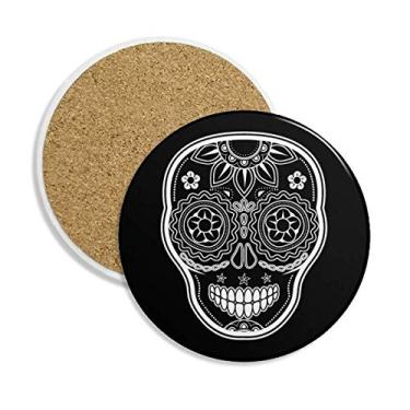Imagem de Porta-copos de cerâmica branco preto do México Dia dos Mortos Porta-copos com pedra absorvente para bebidas, presente de 2 peças