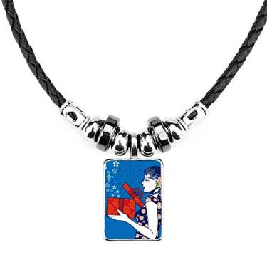 Imagem de DIYthinker Colar de mulher azul da cultura chinesa joia torque pingente de corda de couro