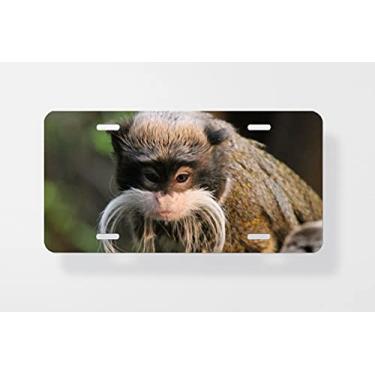 Imagem de Capa para placa de licença Emperor Tamarin Macaco no ramo Bigode Branco - Capa para placa de carro - Capa para placa de carro 15 x 30 cm