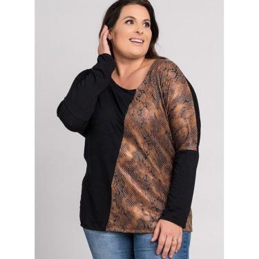 Imagem de Blusa Feminina Manga Longa Morcego Plus Size Visco Detalhe Animal Print - Serena-Feminino