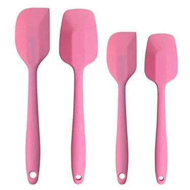 Imagem de Conjunto de espátulas de silicone, colher de borracha, espátula, resistente ao calor, design de uma peça, espátula sem costura, raspadores antiaderentes, ferramenta de mistura para assar (rosa)