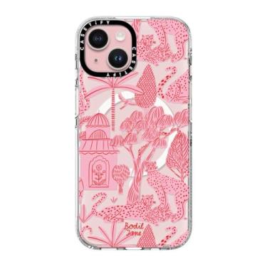 Imagem de CASETiFY Capa transparente para iPhone 15 [não amarela/proteção contra quedas de 2 metros/compatível com Magsafe] - Impressões de animais - Cheetah Paradise Pink - Transparente