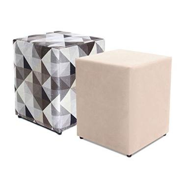 Imagem de Kit 2 Puffs Quadrados Decorativo 45cm Bege + Estampado BF Colchões