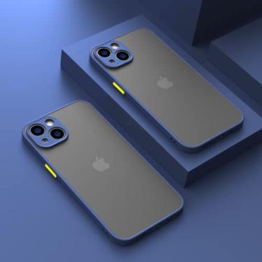 Imagem de Capa fosca de armadura à prova de choque para iPhone 13 14 12 11 Pro Max XR XS X 7 8 Plus SE Mini Luxo Silicone Bumper Capa Dura Transparente, Azul Marinho, para iPhone 6 6s