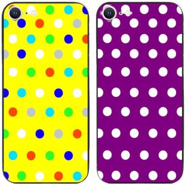 Imagem de 2 peças de capa de telefone traseira de silicone em gel TPU com bolinhas coloridas amarelas e roxas para Apple iPhone todas as séries (iPhone 7 / iPhone 8)