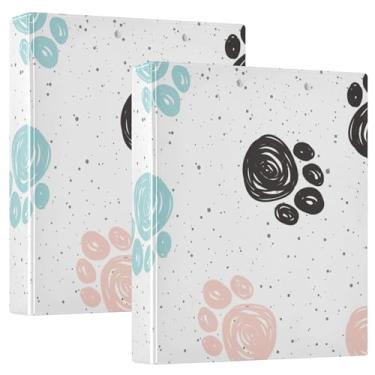 Imagem de Fichários de caderno de anéis redondos, fichários de caderno de 3,8 cm com bolsos, pacote com 1/2 fichários escolares, capa dura, rabisco, cachorro, pata preta