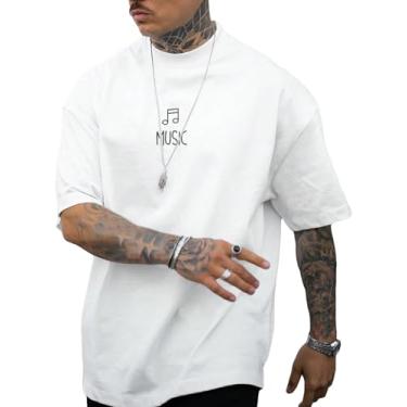 Imagem de Floerns Camiseta básica masculina de manga curta com gola redonda sólida, Creme branco, M