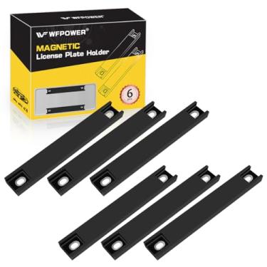 Imagem de Pacote com 6 suportes de placa de licença magnéticos revestidos de borracha, etiqueta magnética premium, unidade de teste de etiqueta de demonstração, moldura de barra de placa de licença magnética de concessionária de carro com parafusos, sem arranhões para caminhão de carro (preto)