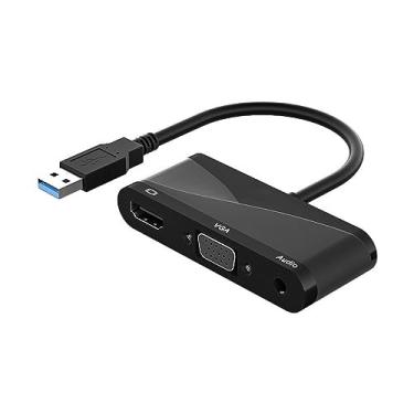Imagem de suckoo Adaptador divisor de áudio USB para HDMI VGA 3.5 de substituição compatível com placa gráfica externa de 1 entrada e 3 saídas, host de computador, laptop, monitor de TV HDMI, projetor, cabo de