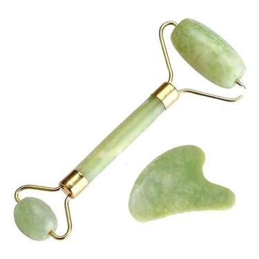 Imagem de Rolo Massageador Facial de Pedra de Jade Anti-Rugas (Kit Verde, x 5un)