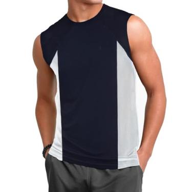 Imagem de Champion Camisetas masculinas sem mangas grandes e altas - camisetas masculinas de algodão musculosas, regata de jérsei muscular, Azul-marinho/branco, 2X Tall
