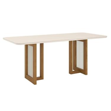 Imagem de Mesa de Jantar Yara 200 cm Canto Arredondado com Vidro Nature Off White - Henn