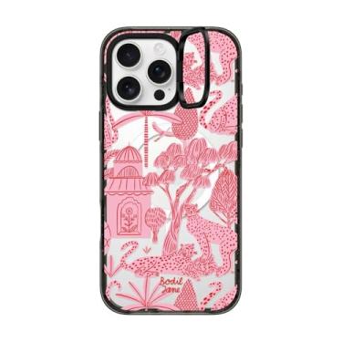 Imagem de CASETiFY Capa com suporte de anel de impacto para iPhone 16 Pro Max - Cheetah Paradise Pink - Preto transparente