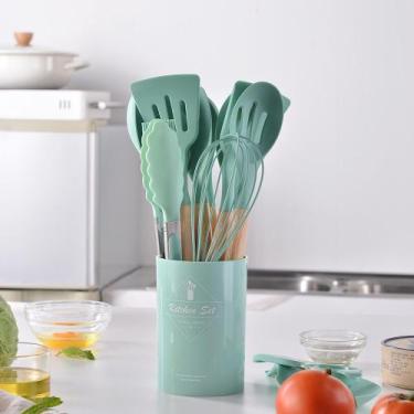 Imagem de Kit 12 Utensílios de Cozinha em Silicone Cabo de Madeira Cozinha Moder