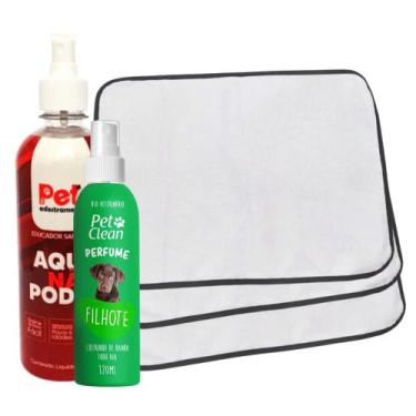 Imagem de Kit 3 Tapetes Higiênicos Pet + Educador Aqui Não Pode P/Pets 500ml + P