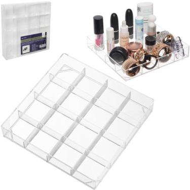 Imagem de Organizador de cosmeticos de acrilico quadrado com 16 cavidades 16,5x3