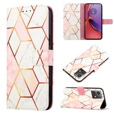 Imagem de Dinglijia Capa para Motorola G84, capa tipo carteira de couro PU com estampa de mármore com suporte para cartão e coldre de telefone para mulheres para Moto G84, YBDLS rosa e branco