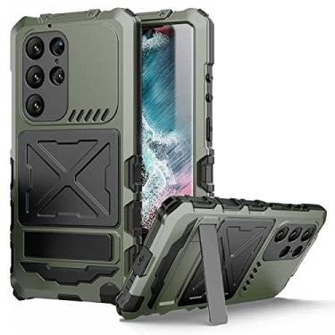 Imagem de Simicoo Samsung S24 Ultra Metal Bumper Militar Capa de Silicone Resistente Armor Defender Samsung S24 Ultra Metal Capa com Suporte Integrado Gorilla Glass Capa Completa À Prova de Poeira Exterior