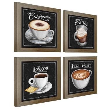 Imagem de Quadro Decorativo Café Expresso Padaria 12X12Cm 4 Un Madeira