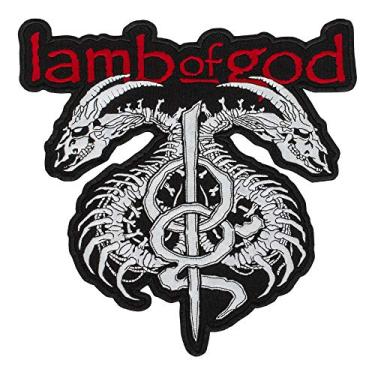 Imagem de Lamb of God Patch Grande - Caveiras de Dragão Branco - Logotipo Bordado Log Rock Band Ferro - Tamanho: 29,5 x 31 cm