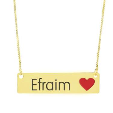Imagem de Colar Nome Personalizado Coração Resinado Efraim Banhado Ouro 18K - 99