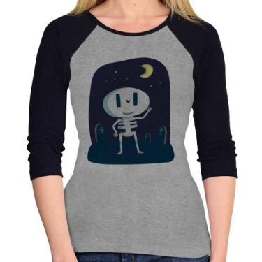 Imagem de Baby Look Raglan Esqueleto Manga 3/4 - Foca na Moda, Cinza, Preto, GGG