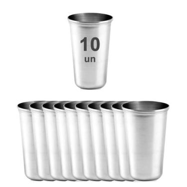 Imagem de 10 Copos Aço Inox Resistente Grande Cerveja Agua Suco 250ml - tuut