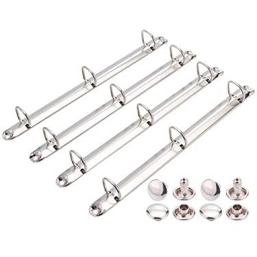 Imagem de BENECREAT Pacote com 4 cadernos A4 de aço inoxidável, mecanismo de fichário com 3 anéis, anéis D, espinhos de encadernação de folhas soltas para organizadores e planejadores