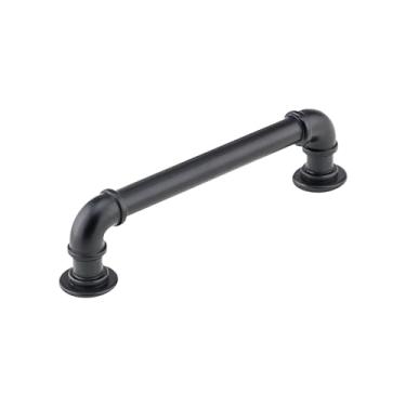 Imagem de Rok Pacote com 10 ferragens preto fosco estilo tubo industrial 5-1/32" (128 mm) centro, 15 cm de comprimento, ferragens de cozinha preto para armários, ferragens de fazenda, puxador de cozinha,