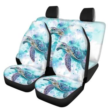 Imagem de Pirexcny Capas de assento de carro com estampa de tartaruga, 4 peças, capa de assento de carro moderna para banco dianteiro, fácil de instalar, protetor de assento dianteiro e traseiro com