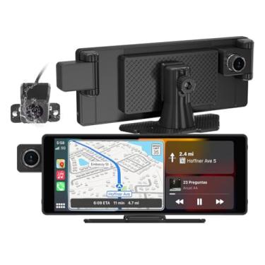 Imagem de XRC TECH 3 câmeras Dash Cam espelho retrovisor de 12 polegadas sem fio Bluetooth Carplay Android Auto 2,5K 2560*1440P GPS Tracker Digital Video Recorder FM Transmissor (64GB TF Card incluído)