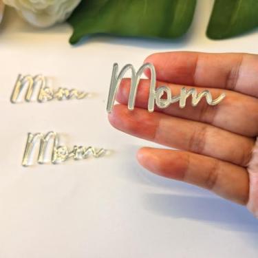 Imagem de 30 peças de placa de bolo da mãe, topo de cupcake acrílico da mãe, topo de bolo do dia das mães, topo de bolo de mamãe para enfeite de bolo da mamãe, decorações do dia das mães (7 cm, espelho prateado