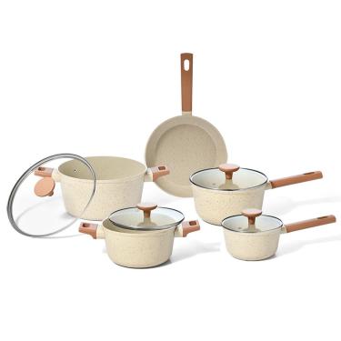 Imagem de Jogo Panelas Antiaderente Ultra Ceramic Indução 5 Peças Cor Bege Mou Pitaya - Oikos