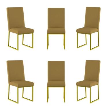 Imagem de Kit 6 Cadeiras De Jantar Com Base De Ferro Dourado Balaqui Capuccino