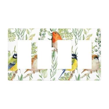 Imagem de Green Spring Nature Bird Olive Leaf 4 Gang Quad Rocker/GFCI/Decorator Light Switch Placa decorativa elétrica placa decorativa sem parafusos