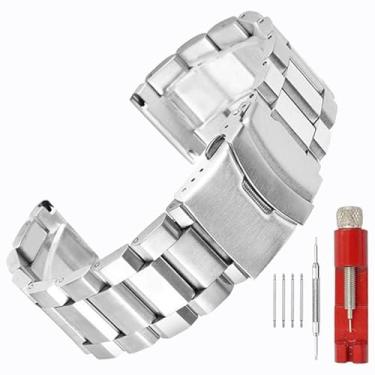 Imagem de SINAIKE Pulseira de relógio de metal com acabamento fosco escovado, pulseira de aço inoxidável de 18 mm/20 mm/22 mm/24 mm, fivela dupla preta ou prata, ouro, Prata, 22mm, Pulseira, requintada