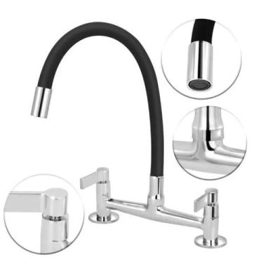 Imagem de Torneira misturador gourmet preto flexivel cozinha pia mesa - Metais H