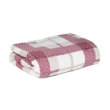 Imagem de Manta Casal Flannel Capri Xadrez Bordô Toque Macio Jolitex