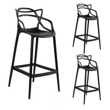 Imagem de Conjunto 3 Banqueta Allegra Alta Master Empilhavel Preta Cozinha Ameri