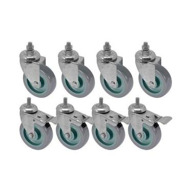 Imagem de Kit 8 un roda rodízio rosca giratório freio trava pvc bp 3" - AJAX