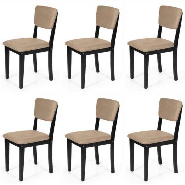 Imagem de Conjunto 6 Cadeiras De Jantar Estofada Em Madeira Maciça Ella Preto/marrom Claro