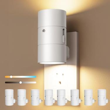 Imagem de VOLISUN Luzes Noturnas Com Conexão De Parede, Luz Noturna Led Regulável Sensor Do Anoitecer Ao Amanhecer, Brilho Ajustável 0 A 100 Lm, 3 Temperaturas Cor, Tamanho Compacto, Pacote 8 Para Corredor, B